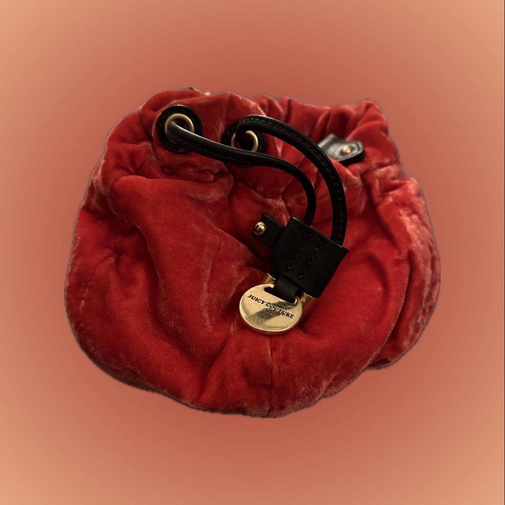 Red Juicy Couture Velvet Cross Body Pouch with gold chain strap